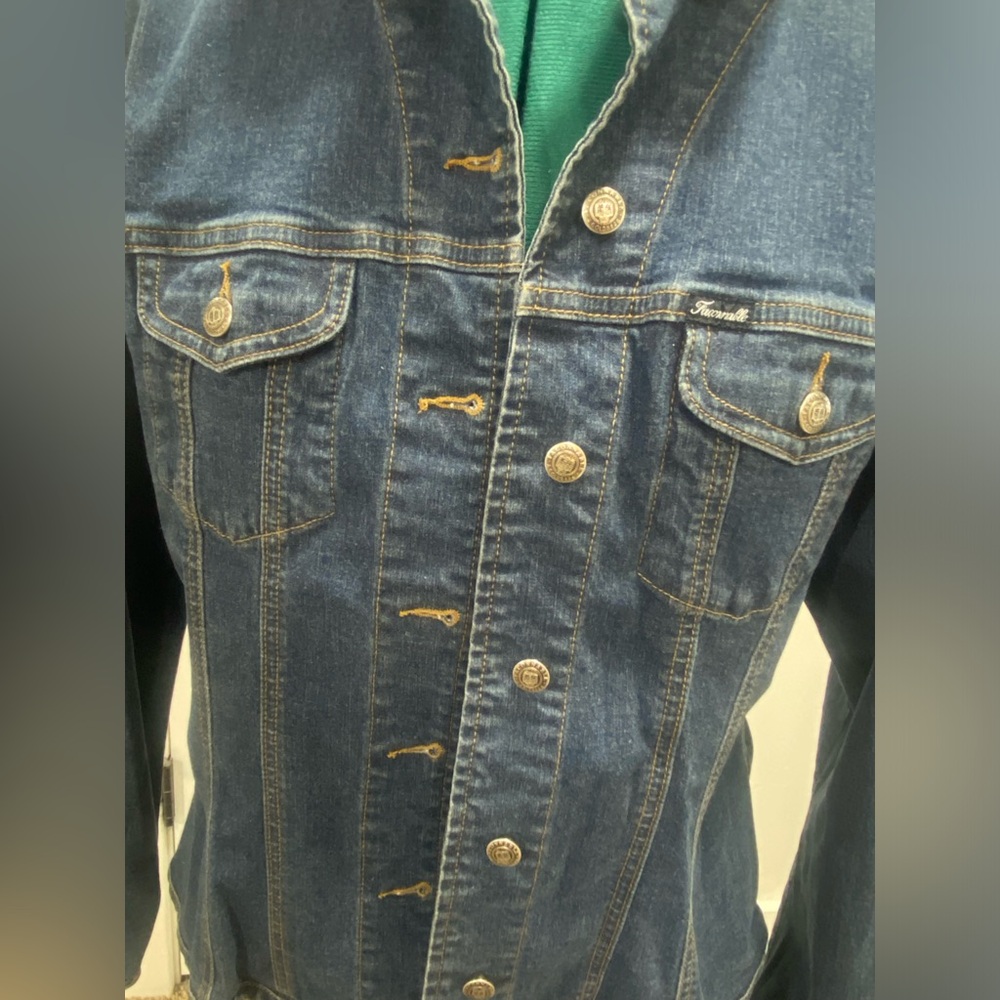 Faconnable | Fitted Stretch Blue Denim Jean Jacket | Size Large Women's